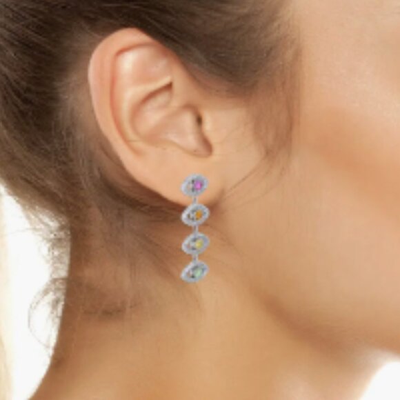 KURT GEIGER LONDON Crystal & CZ Evil Eye Linear Drop Earrings - Picture 3 of 5